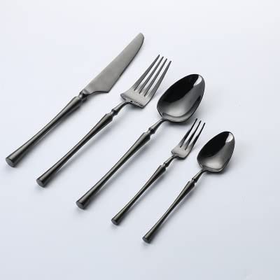 Besteck Edelstahl Besteck Löffel und Gabel Set Reisebesteck Set Gold Besteck Set 30 Stück (Farbe : Gold) (Schwarz)
