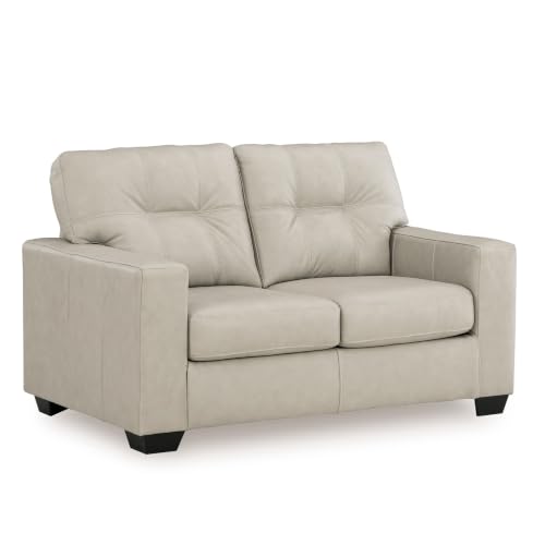 Image of Signature Design by Ashley Santorine Leather Match Loveseat, Bone Beige | Top-grain leather seating, Medium plush firmness, 62-in wide frame, Engineered wood construction, 118 lbs