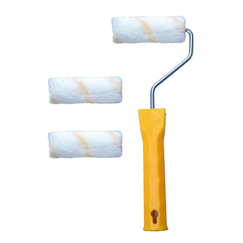 Image of Nippon Paint 4 Inch Yellow Stripe Set Roller Polyacrylic Threaded Handle Design-Semi-Smooth Surfaces Corner Access Tool-Professional DIY Interior Painting Commercial Residential