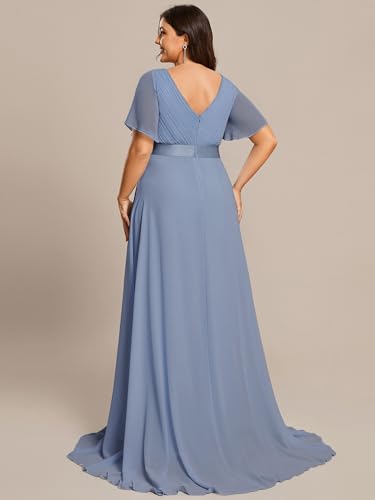 Image of Ever-Pretty Women's Chiffon Formal Evening Dresses for Curvy Women V-Neck Plus Size Floor Length Bridesmaid Dress