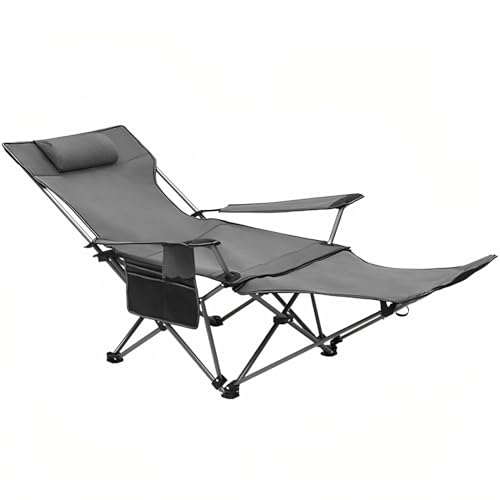 Walkervo Campingstuhl Faltbar Leicht Hohe Lehne 2er Set Mit Abnehmbarer Fußablage Strandliege Strandliege Klappbar Kompakt Mit Verstellbarer Rückenlehne Kopfstütze Getränkehalter & Seitentasche,Grey