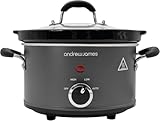 Andrew James 1.5L Slow Cooker - Roast-to-Rest – Compact Small Slow Cooker for 1–2 People with Oven-Proof Ceramic Pot, Easy-Clean Design, 3 Heat Settings & Glass Lid – Make Sauces, Soups & Small Meals