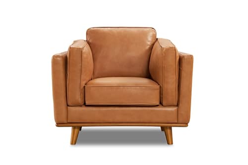 Valencia Artisan Full Leather Accent Chair 41.5” | Pure Full Italian Nappa Leather Chair, Solid Wood Accent, Ultimate Comfort, Cognac Tan