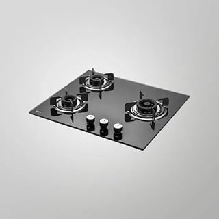 KAFF Built-in Hob/Hobtop 3 Burners, Auto Electric Ignition Glass Top, 60 CM, Black Coated Tornado Style Burners, SS Drip Tray, 8 MM Thick Toughened Glass (Black) | CRISTA CRH 603