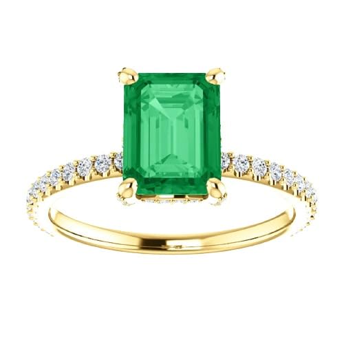 3 CT Hidden Halo Emerald Cut Emerald Ring 14K White Gold, Invisible Halo Green Emerald Diamond Ring,Genuine Emerald Engagement Ring, Wedding Rings, Handmade Jewelry4