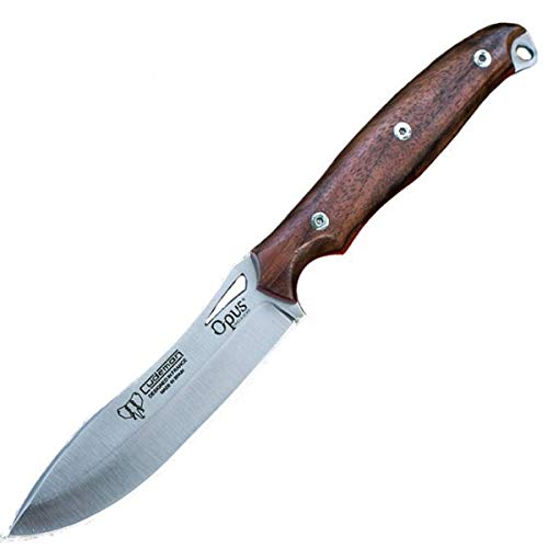 Cudeman Cuchillo 208-G Ness Wolf Hoja de Acero Böhler N695 de 10,3 cm, empuñadura de Nogal de 11,7 cm para Caza, Pesca, Supervivencia y bushcraft + Portabotellas Regalo