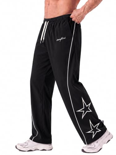 Kanwode Men's Casual Pants Drawstring Baggy Straight Leg Trousers Black