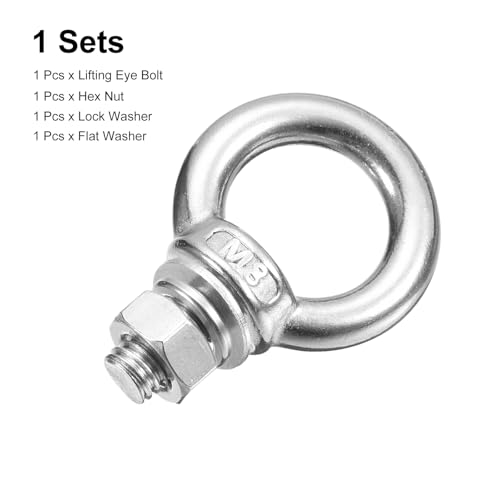 Image of uxcell Lifting Eye Bolt, 1 Set M8 x 20mm Eye Bolt with Nut Washer 304 Stainless Steel Shoulder Lifting Ring Eye Bolt for Hanging Item