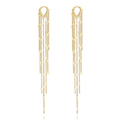 Long Tassel Dangle Drop Chain Earrings, Silver Fringe Earrings for Prom