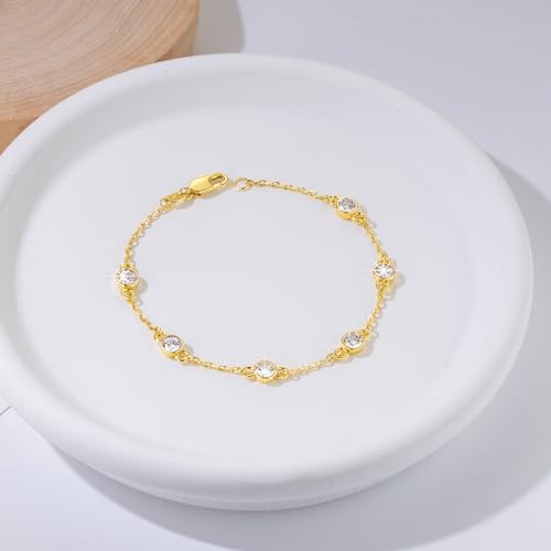 Gold Bracelets for Women 14K Gold Bracelets for Women Cubic Zirconia Bracelet for Womens Stack Minimalist yet Elegant Design with Spaced Cubic Zirconia Womens Chain Bracelet4