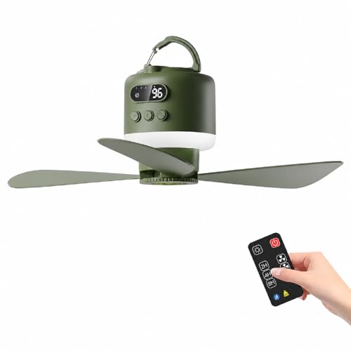 15600 mAh Camping Ventilator Batteriebetrieben Deckenventilator Akku mit Beleuchtung Camping USB Wiederaufladbar mit Fernbedienung C-amping Ventilator Akku für Angeln Wandern Outdoor (green)