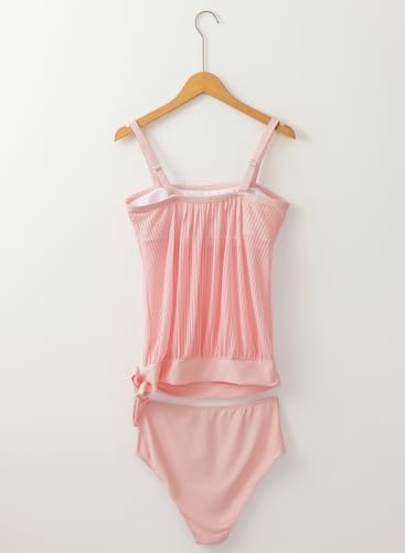 Summer Lovely Tankinis Set Striped Mesh Knotted Hem Tankini Swimsuit4