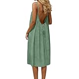 Vestido de mujer de algodón de lino sin mangas casual camisola larga sin espalda verano para playa vestido de espalda abierta con tirantes de espagueti elegante y elegante vestido de noche