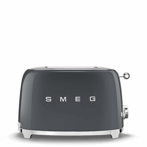 Smeg, Tostapane 2x2 TSF01GREU, 2 Scomparti da 36mm, 6 Livelli di Doratura, Funzione Riscaldamento, Scongelamento e Bagel, Espulsione Automatica del Pane, Cassetto Raccoglibriciole, 950W, Grigio