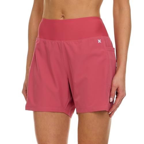 Image of Hurley 5 inch /7 inch High Waisted Swim Shorts Women, Board Shorts with Pockets & Inner Liner, Quick Dry Swim Trunk, UPF 50+