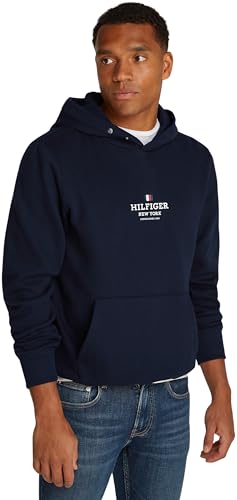 Tommy Hilfiger Sudadera para Hombre Hoodie con Capucha, Azul (Desert Sky), M