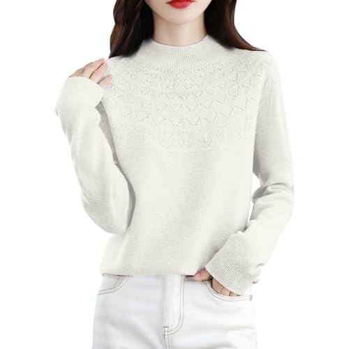 Suéter de cachemira para mujer, cuello semi polo, suéter de forro polar cálido para invierno, suéteres ajustados de manga larga, cómodos, ropa interior térmica, suéteres de capa base, blanco, XX-Large