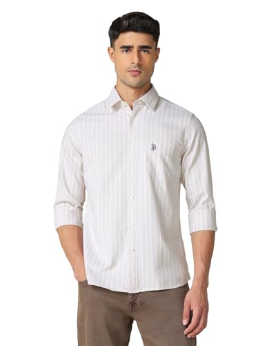 Image of U.S. Polo ASSN. Striped Regular Fit Shirt for Men - 100% Cotton, Breathable & Comfortable, Full Sleeves Casual Shirt for Men