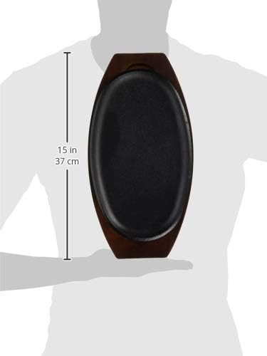 遠藤商事 TKGコーポレーション ステーキ皿 小判浅型 30cm 外寸300×180mm、内寸285×165×H12mm 木台360×182mm 電磁調理器対応 厚い鉄板なので蓄熱性に優れ料理が冷めにくい 業務用 PTK08001