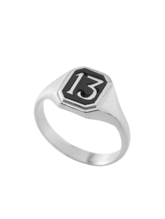 13 Lucky Number Black Enamel Band Ring, Lucky Number Ring for Men and Women, Personalized Number Ring, Gift for Him - 925 Sterling Silver
