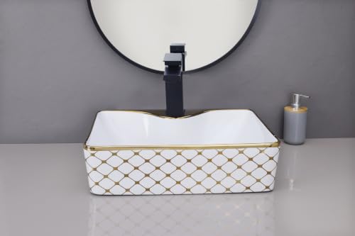 Image of HARDSTONE Black & Gold Ceramic Wash Basin | 19x15x5 Inches
