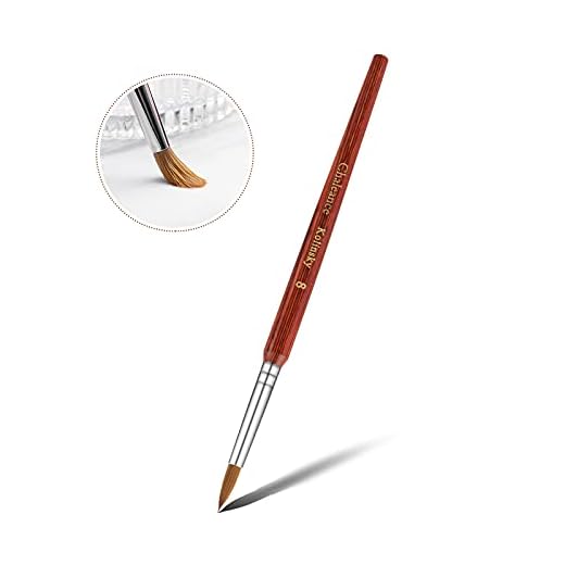 Pincel de Uñas Acrílico de Pelo de Marta Kolinsky Brocha de Madera para Esmalte de Decoración de Uñas y Manicura Herramienta de Pedicura Profesional con Cabezal Redondo (Tamaño #8)