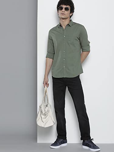 Image of The Indian Garage Co Men Slim Fit Solid Full Sleeves Cutaway Collar Casual Shirt