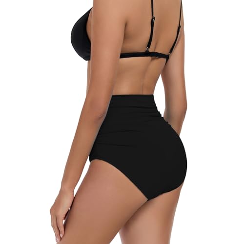 DAYOUNG Women High Waisted Bikini Bottoms Tummy Control Full Coverage Ruched Bathing Swimsuit Bottom3