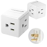 Fosmon 3 Outlet Wall Adapter Cube Tap, 90 Degree Wall Tap Triple Power Adapter, Outlet Splitter 3 Prong, Multi Plug Outlet, 3 Way Plug Adapter, Outlet Extender for Home or Travel, ETL Listed