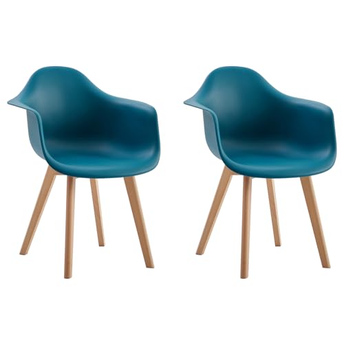 HJhomeheart Lot de 2 Chaises de Salle à Manger avec Accoudoirs, Fauteuil Design Moderne, Chaise de Cuisine Scandinave avec Pieds en Hêtre (Vert)