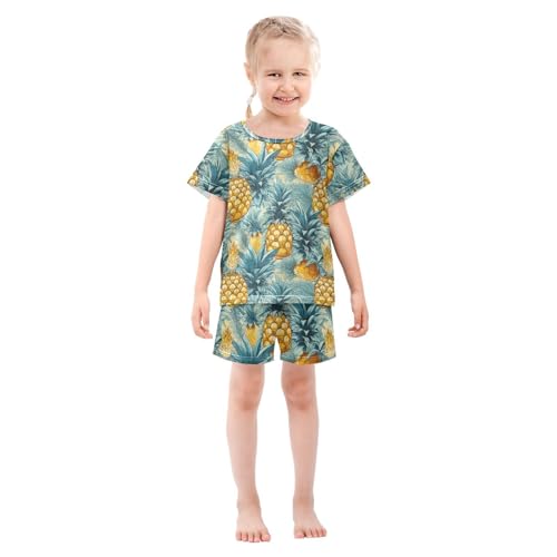ALAZA Bright Color Pineapples Vintage Pajama Set Short Sleeve Sleepwear Soft Lounge Nightwear3