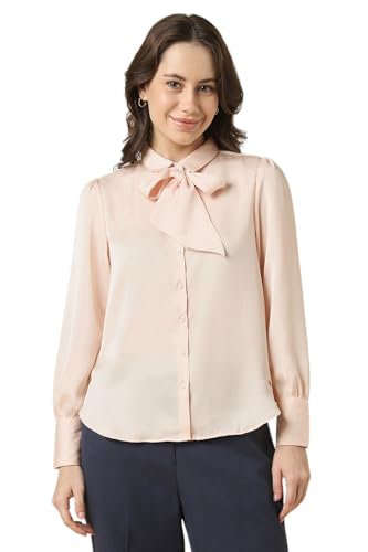 Image of Allen Solly Women's Solid Tie-Up Shirt | Knot-Front Detail | Regular Fit | Soft Breathable Fabric | Smart Casual Wear