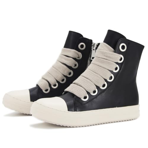 Kluolandi Fashion High Top Sneakers for Women Wide Lace Up Black White Platform Sneaker Shoes with Zipper2