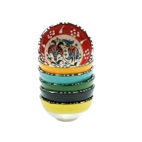 Handmade Ceramic Small Bowls Set of 6 | 2.5 Oz Mexican Dipping Sauce Charcuterie Bowls | Talavera Pottery | Multi-Color