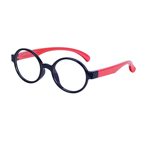 Image of Kids Glasses Clear Lens Blocking Blue Light Flexible Rubber Frame + Strap + Case