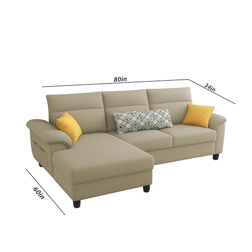 Image of Casaliving Seams LHS 4 Seater L Shape Sofa for Living Room (Cream Fabric) Premium Fabric Sofa