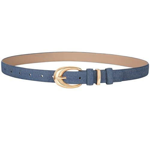 TRIWORKS Women Leather Belt for Jeans Pants Fashion Ladies Skinny Faux Leather Dress belt with Gold Buckle