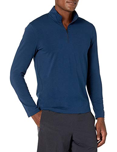 Amazon Brand - Peak Velocity Men's Pima Cotton Lightweight Quarter Zip Shirt, Navy Blue Heather, Large
