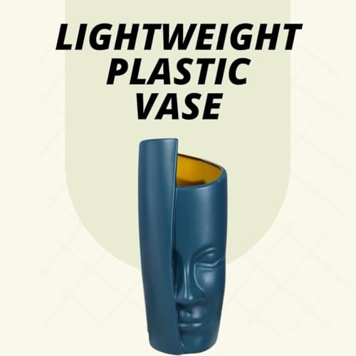 Image of SATYAM KRAFT 1 Pcs Face-Shaped Vase for Home Decor, Living Room, Office, Bedroom, Centre Table, Balcony,Ceramic Look Unbreakable Showpiece Flower Pot for Decorations (Blue) (Vase only) Size - 30 cm