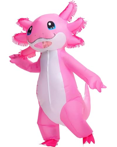 Poptrend Aufblasbare Axolotl Kostüm für Erwachsene Kinder Halloween Kostüme Aufblasbares Axolotl Kinderkostüm Aufsitz Kostüm Lustige Kostümparty-Kostüme für Männer Frauen Cosplay Party (Erwachsene)