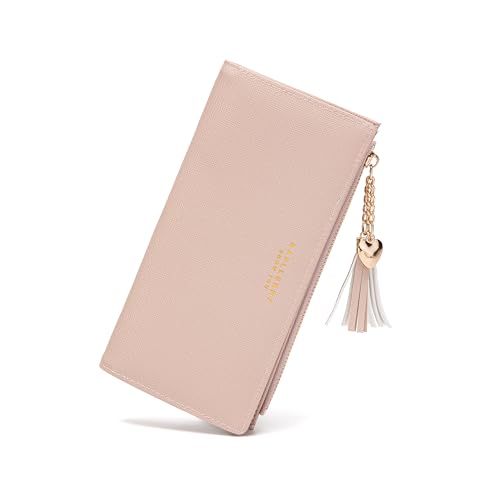 CHAOFANXI Damen Geldbeutel Leder Kleines Portemonnaie, Mini Kurzer Geldbeutel Frauen Leder mit Zipper Brieftasche mit vielen Fächern für Bargeld, Münze und Karte,L/Rosa