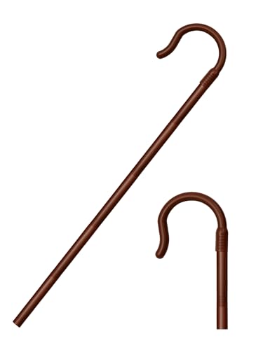 Poen 1 Pcs Halloween Shepherds Staff Hook Prop Costume 5ft Tall Walking Cane Stick Plastic Crook Staff Shepherd Cosplay Accessory (Brown)