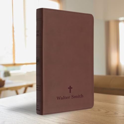 Image of Personalized ESV Large Print Bible for Adults, Name Engraved, Standard Size | Customize Your Brown Faux Leather Bible Your Way, Concordance, Thinline, Smyth-Sewn, 2-Column & Thin Paper