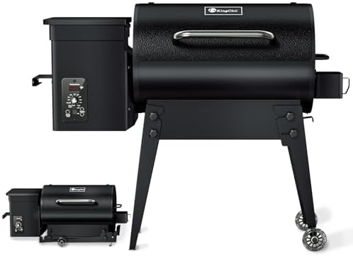 KingChii - Portable Electric Wood Pellet Grill with Folding Legs, Grill Capacity 460 sq ft, 18 lbs Hopper, with PID Temperature Control (180-400°F) for