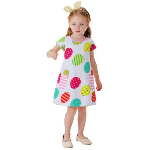 Image of HILEELANG Little Girl Short Sleeve Dress Easter Cotton Casual Applique Tunic Shirt Dresses