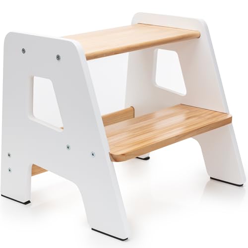 2-Step Wooden Step Stool for Toddlers | Kids Stool for Bathroom Sink & Kitchen Use | Non-Slip Step | Wooden Stool for Children Ages 2+ Years White