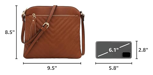 Image of FashionPuzzle Chevron Quilted Medium Crossbody Bag with Tassel Accent