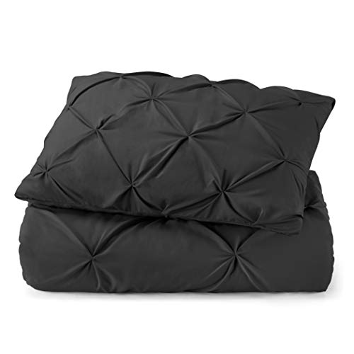 Image of Nestl Twin Comforter Set Pinch Pleat Comforter, Bedding Comforter Sets, Comforter Set for Twin Bed, Pintuck Comforter Set Twin /Twin XL Size, Down Comforter with 1 Pillow Sham, 2-Piece - Black