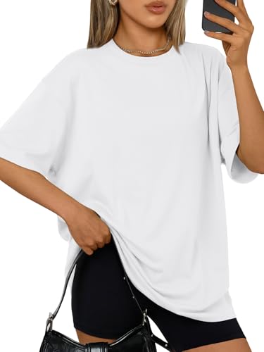 Trendy Queen Women's Oversized Tee, Comfy Fabric Loose Fit, All-Day Cozy for Gym, Lounge & Office, Versatile Casual Wear White M