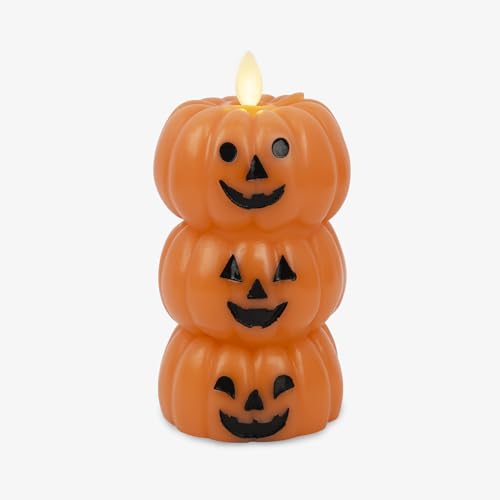 Image of Luminara Stacked Jack-o-Lanterns Pumpkins Figural (Russet Orange) Flameless Candle Real Wax Moving Flame LED Candle (3.1 inch x 6 inch),